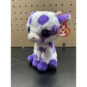 TY Beanie Boos - ETHEL the Purple & White Cow (Glitter Eyes) (6 inch) NWT